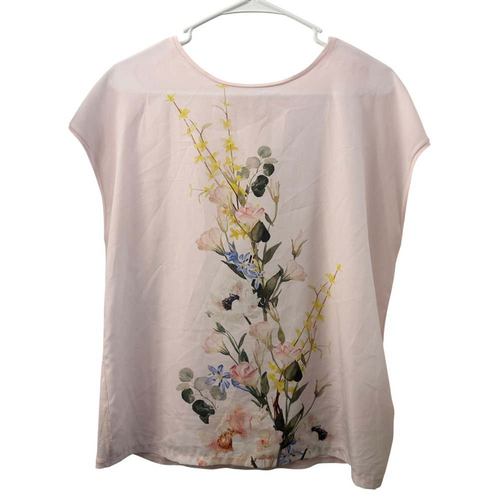 Ted Baker Selmaa Pale Pink Floral Cap Sleeve Mixed Media Top Size 3 US M